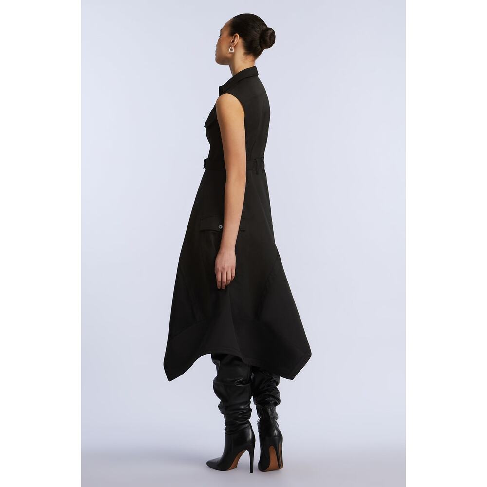 BCBGMAXAZRIA Scarf Hem Taffeta Twill Midi Dress in Black S - Picture 5 of 8